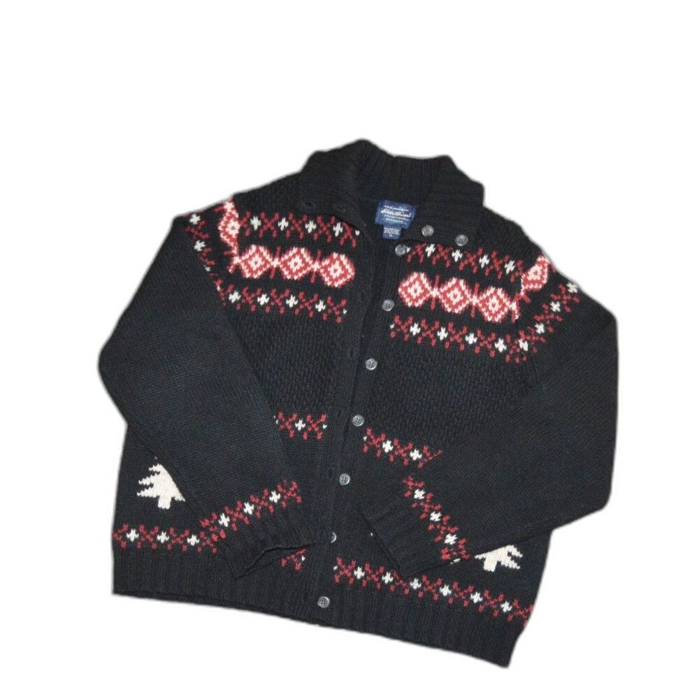 Eddie Bauer Collectibles Christmas Holiday Winter 100% Lambswool Cardigan XL